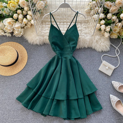 Cute V Neck Short Dress A Line Fashion Dresses  10876