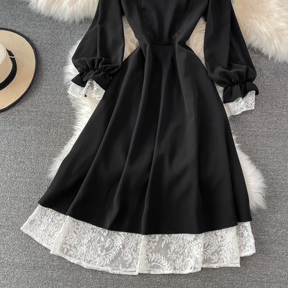 Black A Line Lace Short Dress Lace-Up Fashion Dress  10863