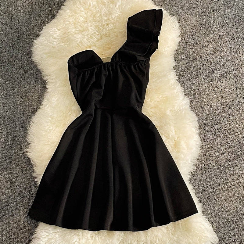 Cute A Line Short Dress One Shoulder Dress  10809