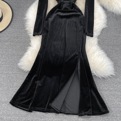 Black V Neck Long Sleeve Dress Fashion Dress  10844