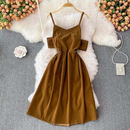 Cute Bow Velvet Backless Dress Fashion Dress  10848