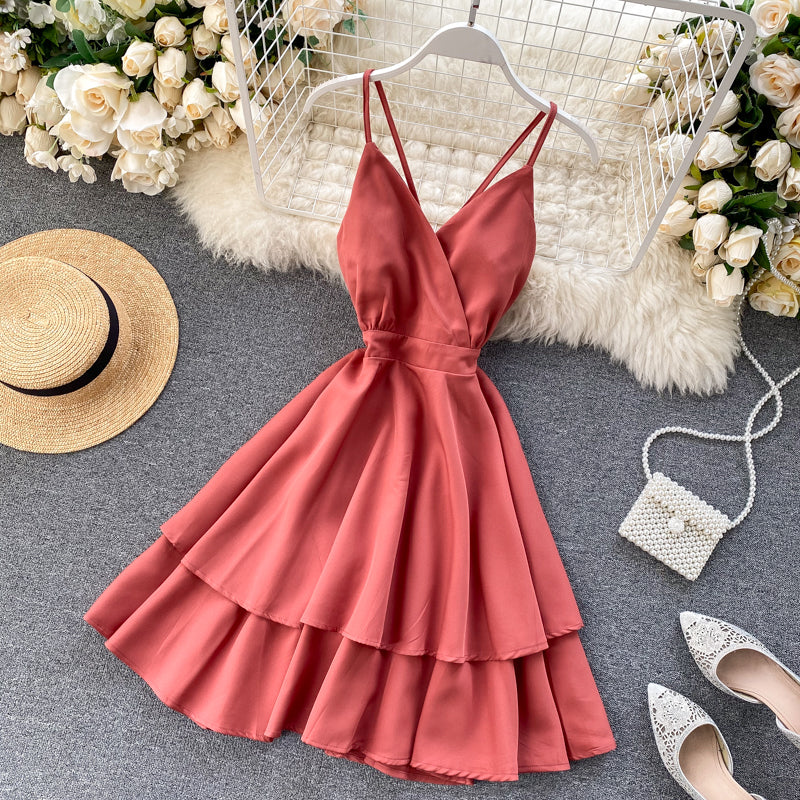 Cute V Neck Short Dress A Line Fashion Dresses  10876