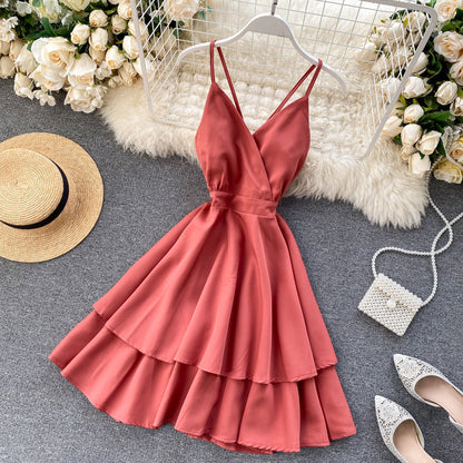 Cute V Neck Short Dress A Line Fashion Dresses  10876