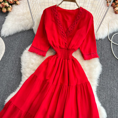 Cute V-Neck Fringed Dress A Line Fashion Dress  10814