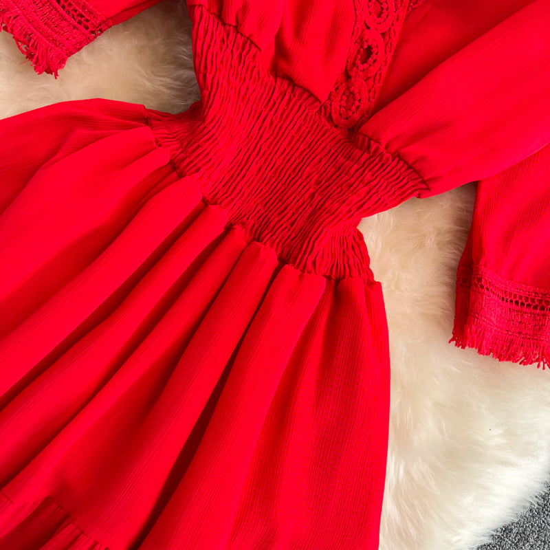 Cute V-Neck Fringed Dress A Line Fashion Dress  10814