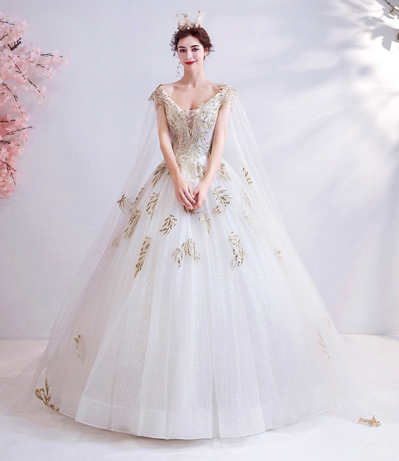 White tulle sequins long prom dress white evening dress  10537