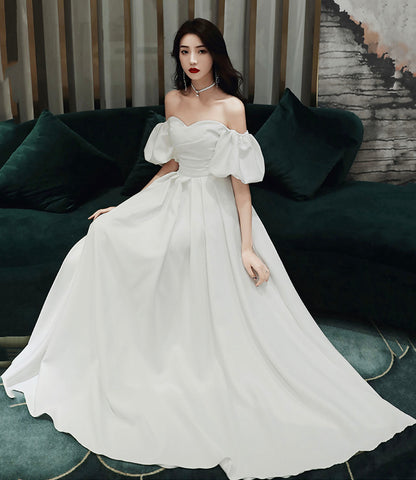 Simple A line long white prom dress white evening dress  10338