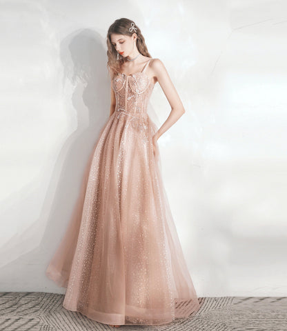 Cute tulle lace long A line prom dress evening dress  10392