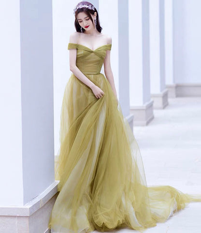 Cute tulle long prom dress A line evening gown  10337