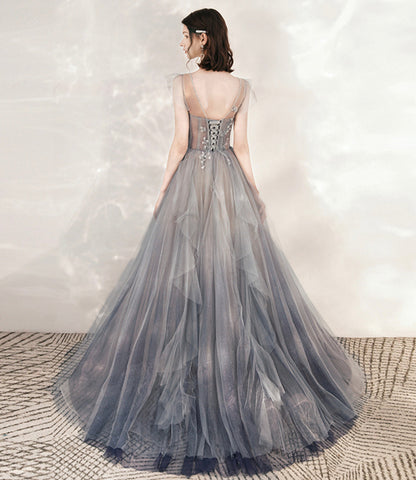 Cute tulle beads long prom dress A line formal dress  10547