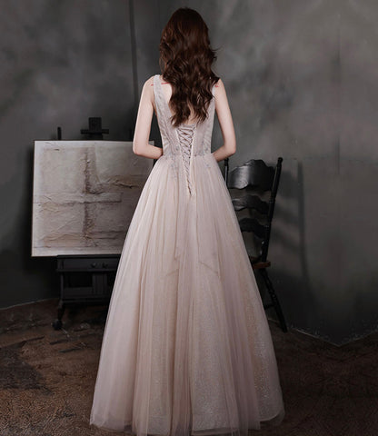 Elegant tulle long prom dress A line evening dress  10652