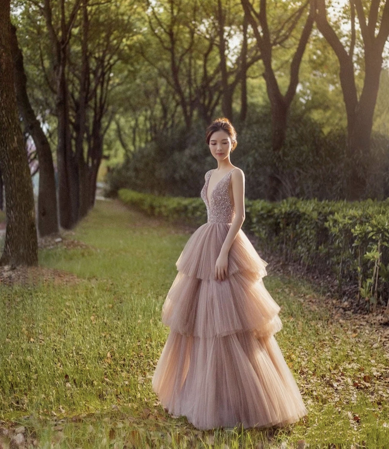 Stylish tulle beads long prom dress A line evening dress  10326