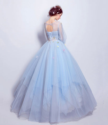 Blue tulle sequins long ball gown dress blue evening dress  10360