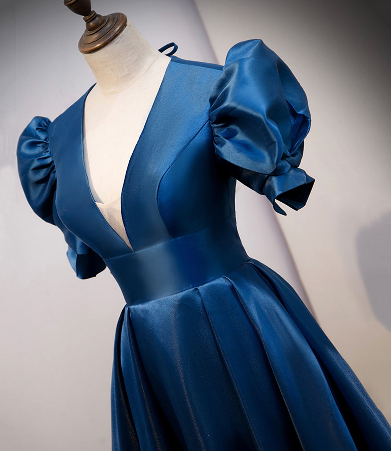Blue satin long prom dress A line evening gown  10309