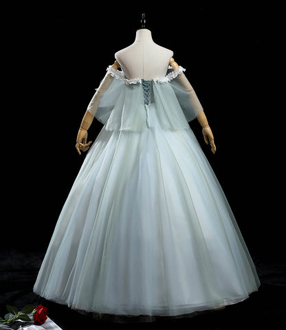 Green tulle lace long prom dress A line formal dress  10459