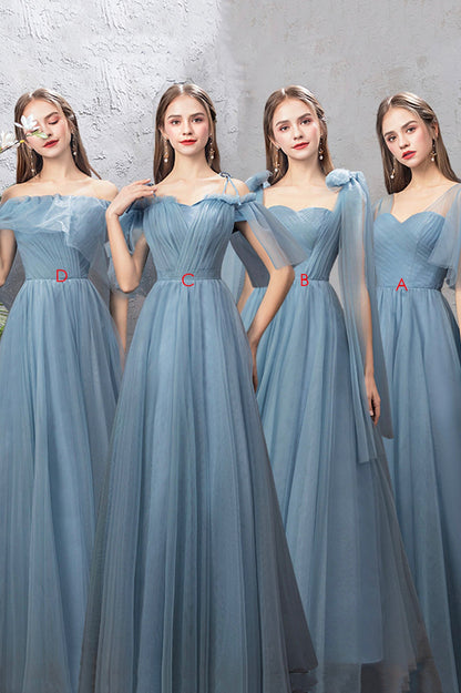Blue tulle long A line prom dress blue evening dress  10588