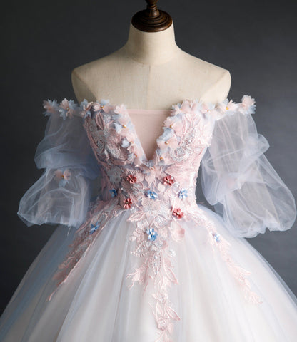 Cute tulle applique long prom gown A line evening gown  10260