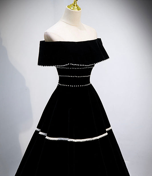 Black velvet long prom dress black evening gown  10157
