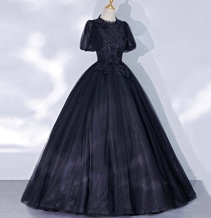 Black tulle lace long ball gown dress formal gown  10061