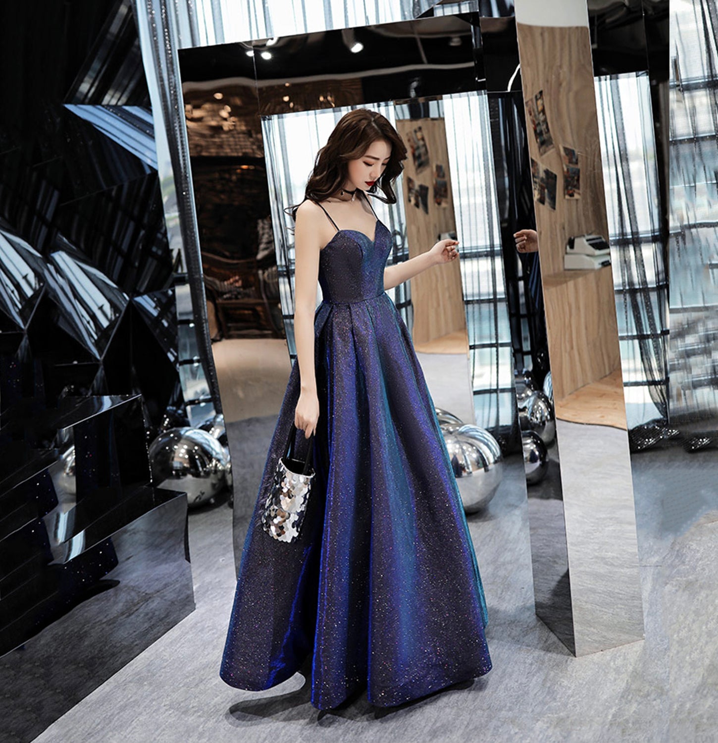 Simple satin long prom dress A line evening gown  10110