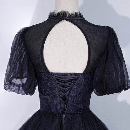 Black tulle lace long ball gown dress formal gown  10061