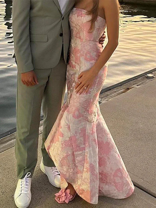 Pink Elegant Fashion Floral Long Slim Fit prom dress Evening Dress Party Dress Bridesmaid Dresses gh3316