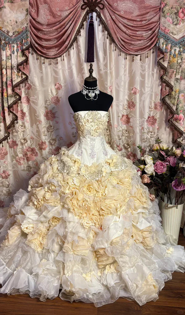 Gorgeous Strapless Ruffles Sweet 16 Quinceanera A-Line Evening Dress Ball Gown TP4283