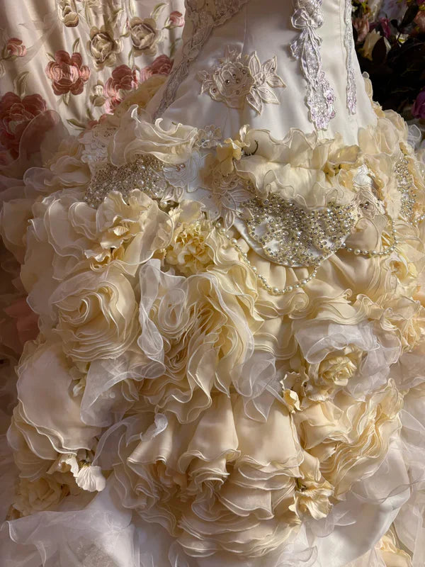 Gorgeous Strapless Ruffles Sweet 16 Quinceanera A-Line Evening Dress Ball Gown TP4283