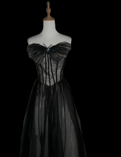 Dreamy Black A-line Strapless Butterfly Tulle Long Ball Gown/Evening Dress P4113
