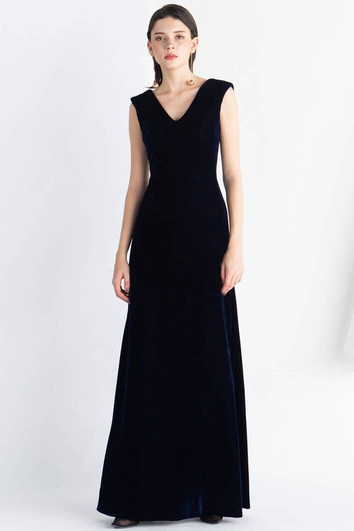 V Neck Burgundy Velvet Dress