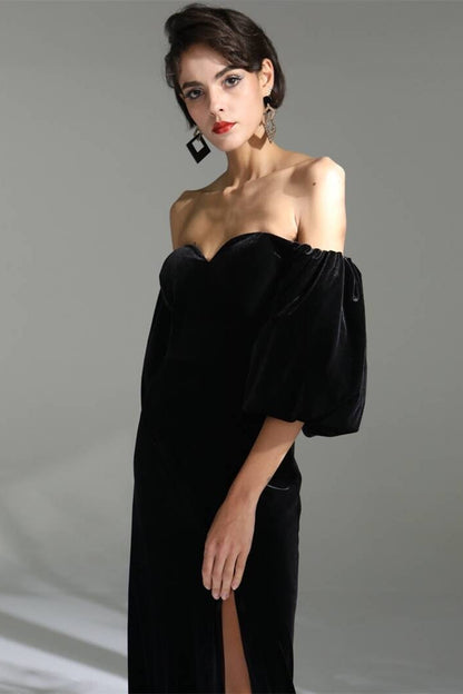 Black Velvet Dress with Bell Sleeves