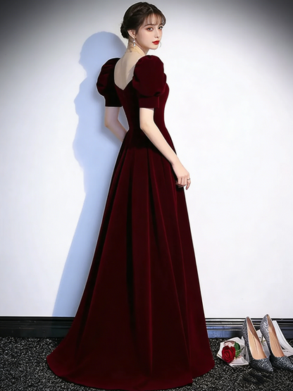 Cute Short Sleeves Burgundy Long Prom Dresses P2234