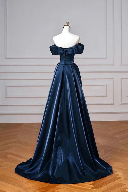 Burgundy Prom Dresses Off The Shoulder Draped Satin Floor Length Evening Dress