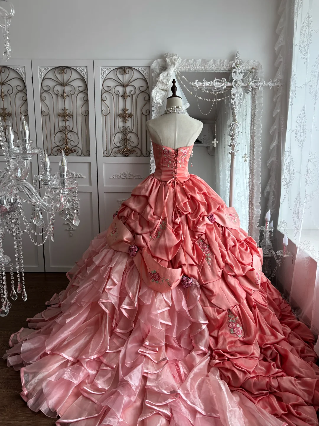Pink Strapless Fitted Waist Puffy Tulle Skirt Prom Gown, Evening Gown & Bridal Wedding Gown gh7355