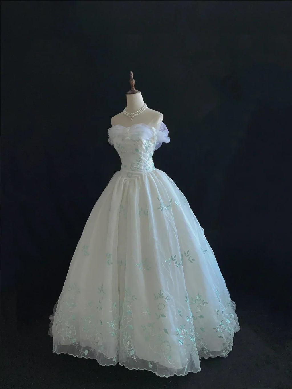 Retro Embroidery Off-the-shoulder Chiffon Tulle Sweet 16 Quinceanera A-Line Evening Dress Ball Gown TP4281
