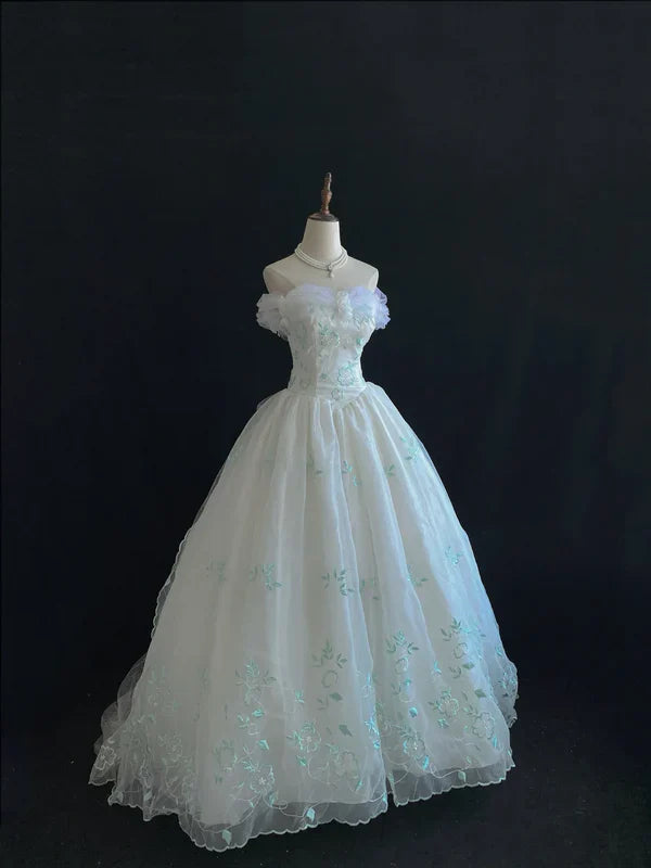 Retro Embroidery Off-the-shoulder Chiffon Tulle Sweet 16 Quinceanera A-Line Evening Dress Ball Gown TP4281