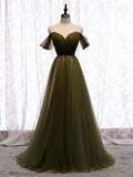 Simple sweetheart tulle green long prom dress, green evening dress