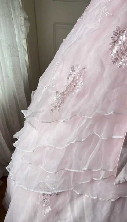 Princess Pink Strapless Tulle Ball Gown Evening Dress P4130