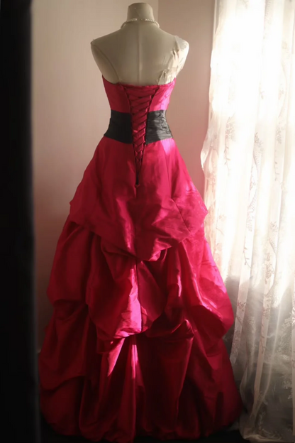 Red strapless vintage-style elegant ball gown, evening ball dress gh7129