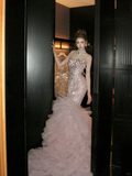 Gorgeous Glittering Pink Beaded Sequin Strapless Mermaid Design Elegant Prom Dress Evening Dress TP4232