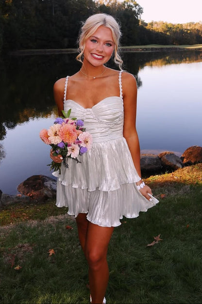 Sweetheart Spaghetti Straps Pleated A-Line Short Homecoming Dress
