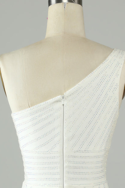 White One Shoulder Beaded Sheath Homecoming Dress