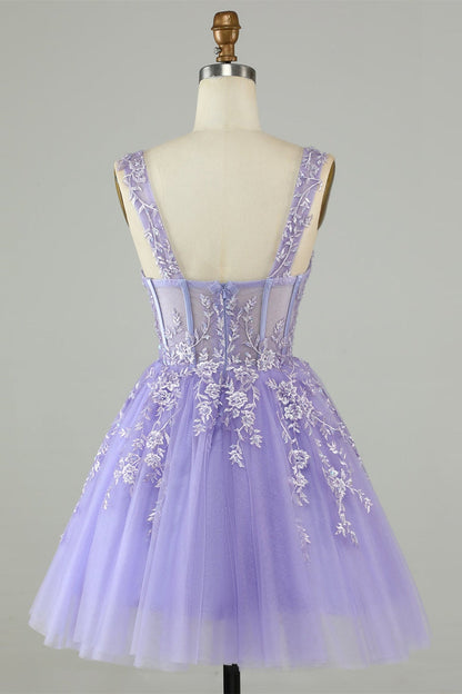 Lavender Sweetheart Tulle Appliques A-line Homecoming Dress