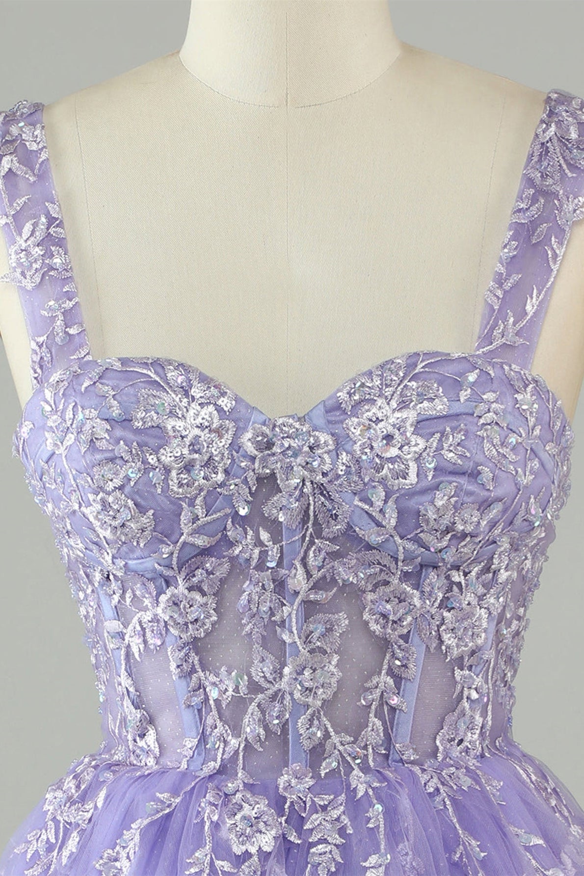 Lavender Sweetheart Tulle Appliques A-line Homecoming Dress