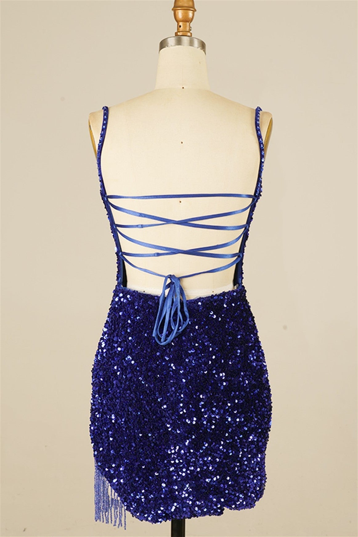 Royal Blue Sequins Lace-Up Sheath Homecoming Dress with Tassels