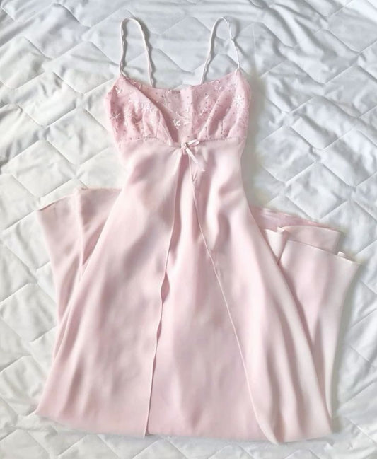 Pink Elegant Sweet A-line Spaghetti Straps Exquisite Floral Lace Long Chiffon Ball Gown Evening Gown Party Dress gh4115