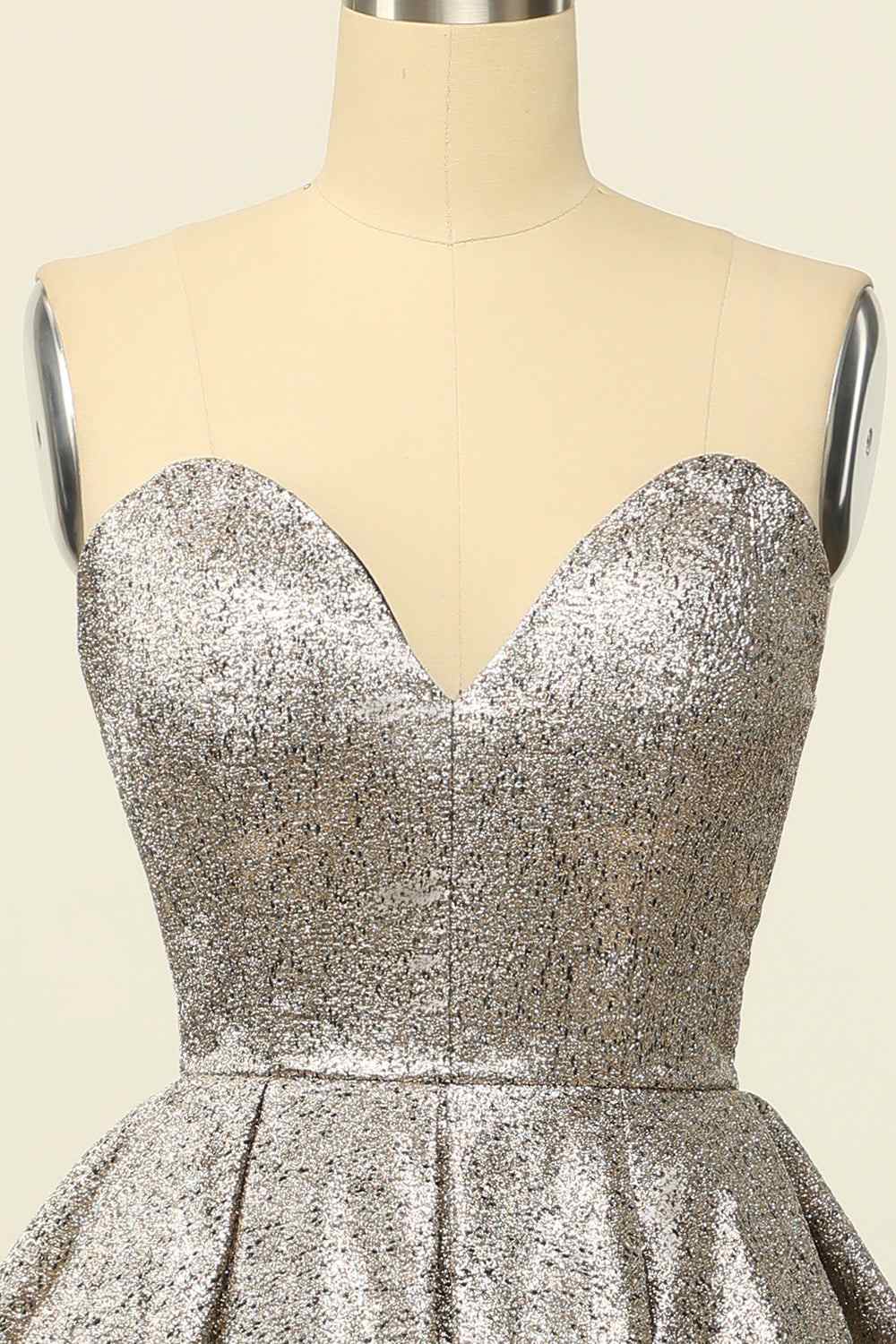 Silver A-line Strapless Sweetheart Lace-Up Back Mini Homecoming Dress