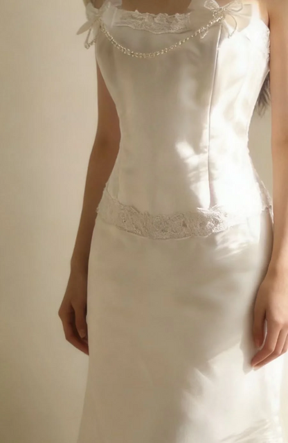 White Strapless Waist Fitted Trailing Retro Elegant Ball Gown, Evening Party Dress gh7131