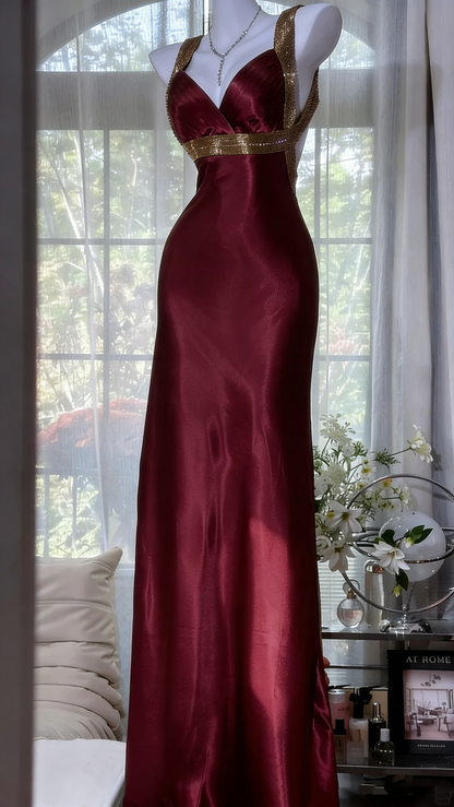Elegant Olive-green Mermaid V-neck Backless Satin Long Prom Dress Evening Dress P4033