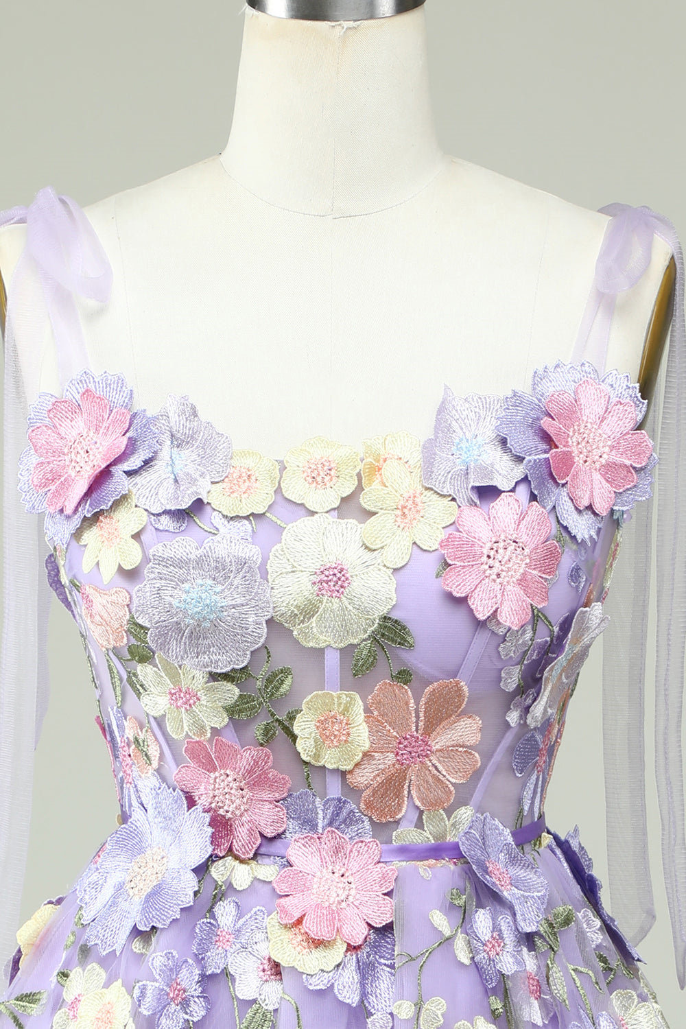 Lavender Bow Tie Shoulder A-line Flowers Homecoming Dress